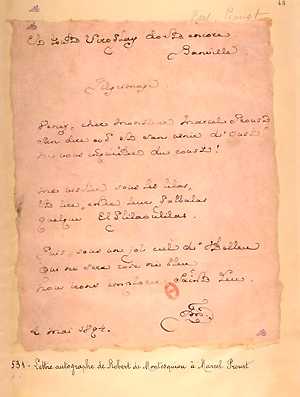 Una lettera di Montesquiou a Proust