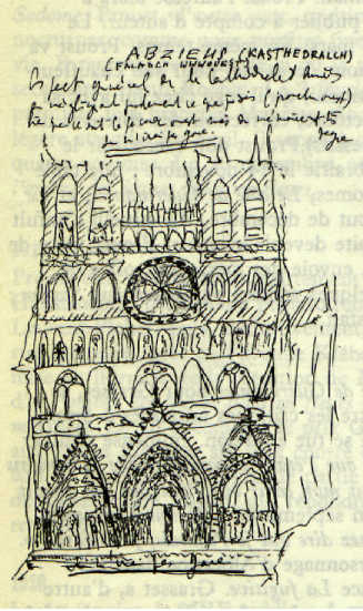 La cattedrale di Amiens in un disegno di Proust